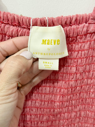 Maeve x Anthropologie Schuyler Sleevless Smocked Peplum Blouse Pink Women Size S