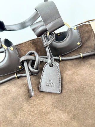 Gucci suede leather top handle tote bag