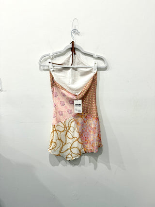 NWT Majorelle Carrie Satin Patchwork Halter Neck Mini Dress Gold/Pink Women's XS