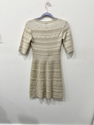 M Missoni Gold Lurex Knit Panelled Short Sleeve Mini Dress Light Tan Womens 40/6