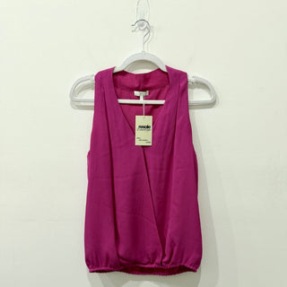 Joie 100% Silk Sleeveless Elastic Hem V-Neck Blouse Fuchsia Women's Size Small