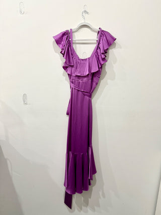 Temperley London Faux Wrap Midi Dress with Ruffles, Purple Women's Size US 8