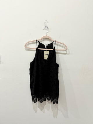Joie black sleeveless lace trim top, XS