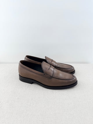 NWOT Tod's Leather Slip On Almond Toe Penny Loafers Shoes Brown Men's Size 9