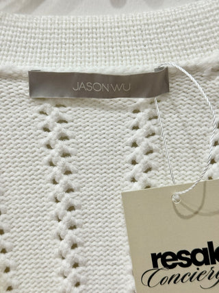 Jason Wu V-Neck Buttoned Long Sleeve Peplum Cardigan Sweater White Women's Small