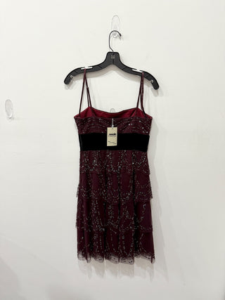 BCBGMaxazria Beaded Sleeveless Cocktail Mini Dress Burgundy/Black Women's Size 4