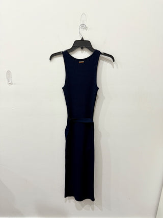 MICHAEL Michael Kors Sleeveless Belted Rib Midi Tank Sweater Dress Dark Blue XXS