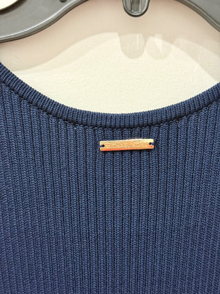 MICHAEL Michael Kors Sleeveless Belted Rib Midi Tank Sweater Dress Dark Blue XXS