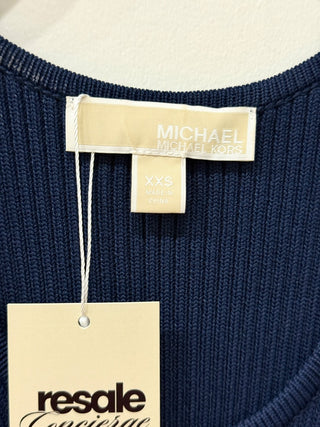 MICHAEL Michael Kors Sleeveless Belted Rib Midi Tank Sweater Dress Dark Blue XXS