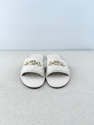 NWOT Gucci Horsebit GG Quilted Padded Leather Flat Slides White Women's EU 36.5