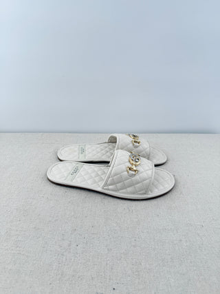 NWOT Gucci Horsebit GG Quilted Padded Leather Flat Slides White Women's EU 36.5