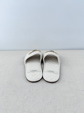 NWOT Gucci Horsebit GG Quilted Padded Leather Flat Slides White Women's EU 36.5