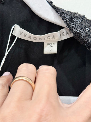 Veronica Beard Sequin V-Neck Bodycon Mini Cocktail Dress Black Women's Size 2