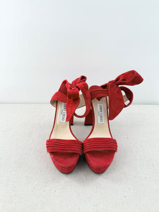Jimmy Choo ‘Kaytrin’ Wraparound Strap Platform Sandals Red Women's Size EU 38