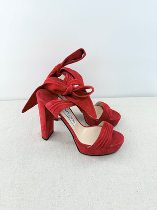 Jimmy Choo ‘Kaytrin’ Wraparound Strap Platform Sandals Red Women's Size EU 38