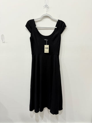 Emporio Armani Wool Cap Sleeve Scoop Neck Fit & Flare Midi Dress Black Women's 4