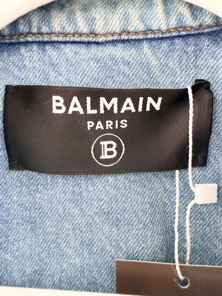 Balmain Paris Long Sleeve Gold Button Denim Jean Jacket Blue Womens 36 FR / 4 US