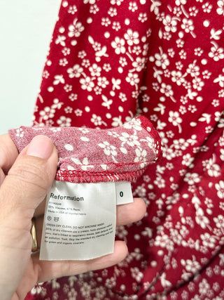 Reformation pattern faux wrap mini dress, 0