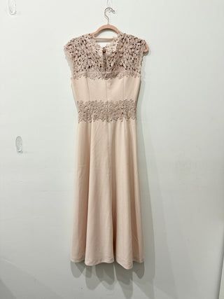 L.K. Bennett Selene Lace & Crepe Cap Sleeve Fit & Flare Midi Dress Blush Women 2