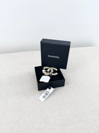 Chanel pearl embellished CC brooch