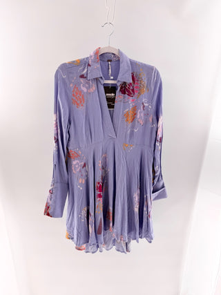 NWT Free People Field of Butterflies Hi-Low Tunic Blouse Blue Chambray Womens S