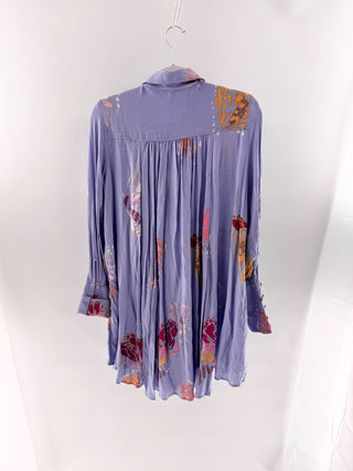 NWT Free People Field of Butterflies Hi-Low Tunic Blouse Blue Chambray Womens S