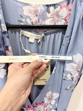 NWT Jonathan Simkhai Floral Sleeveless Slit Wrap Maxi Dress Sky Blue Womens 4