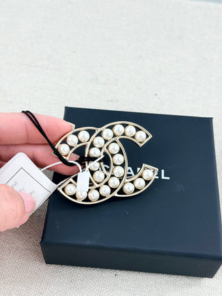 Chanel pearl embellished CC brooch