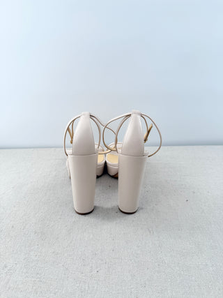 Alexandre Birman Leather Ankle Strap Block Heel Platform Sandals Nude Womens 38
