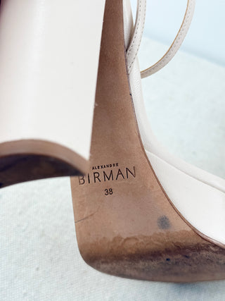 Alexandre Birman Leather Ankle Strap Block Heel Platform Sandals Nude Womens 38