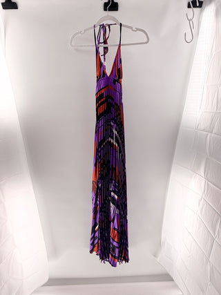 Alexis Abstract Sleeveless Halter Neck Pleated Maxi Dress Purple Multi One Size