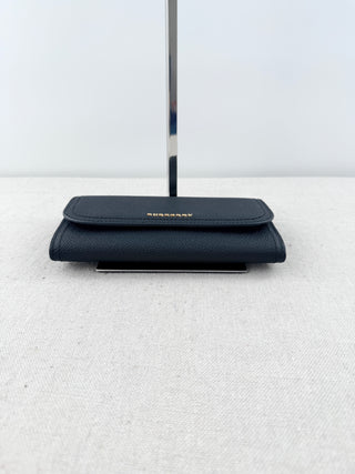 NWT Burberry Large Black Leather Wallet with Check Interior