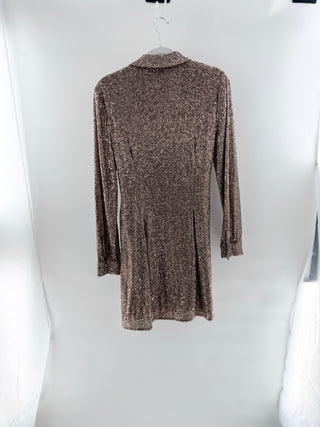 NWT Parker Palmas Sequin Long Sleeve Mini Cocktail Shirtdress Bronze Women's 6