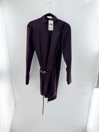Mango Foulard Long Sleeve High Neck Satin Mini Dress Chocolate Brown Womens Small