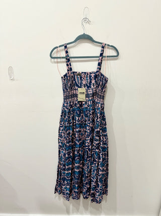 Taylor Foral Print Sleeveless Smocked Midi Tank Dress Blue/Pink Women's Size 2