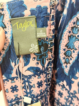 Taylor Foral Print Sleeveless Smocked Midi Tank Dress Blue/Pink Women's Size 2