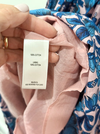 Taylor Foral Print Sleeveless Smocked Midi Tank Dress Blue/Pink Women's Size 2