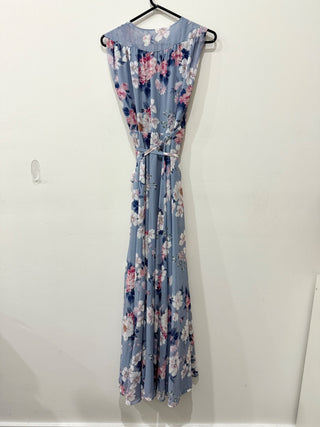 NWT Jonathan Simkhai Floral Sleeveless Slit Wrap Maxi Dress Sky Blue Womens 4