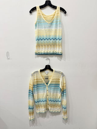 Oscar de la Renta Matching Set; Knit Cardigan and Tank Top Yellow/Blue Womens XS
