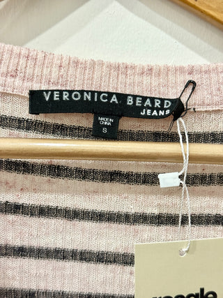 Veronica Beard Dean Striped Linen Blend V-Neck Sweater Pink/Black Women's Size S