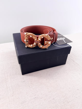 Dolce and Gabbana amore leather belt with baroque buckle, 36/90