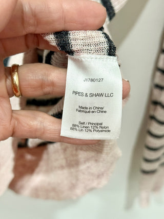 Veronica Beard Dean Striped Linen Blend V-Neck Sweater Pink/Black Women's Size S