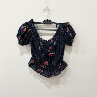 Nicholas Floral Print Off-the-Shoulder Cropped Blouse Top Black Women's Size 2