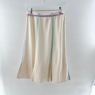 St. John Pull On High Waisted A-Line Midi Skirt w/ Ribbon Tie Cream Women's US 10