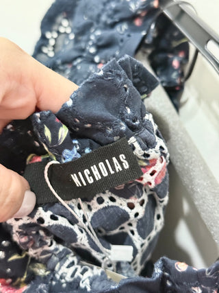 Nicholas Floral Print Off-the-Shoulder Cropped Blouse Top Black Women's Size 2