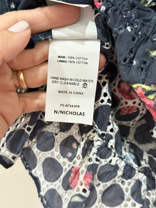 Nicholas Floral Print Off-the-Shoulder Cropped Blouse Top Black Women's Size 2