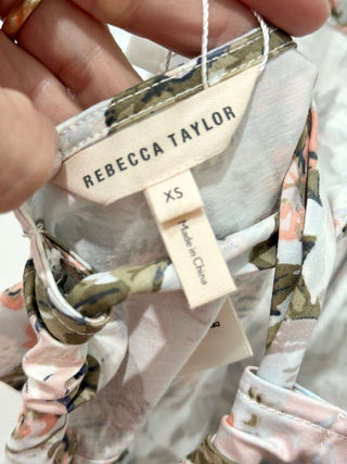 Rebecca Taylor Floral High Neck Crossback Strap Crop Tank Top Blue Women's XS