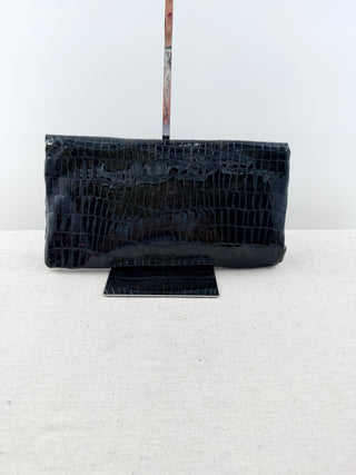Alas leather patent textured clutch bag