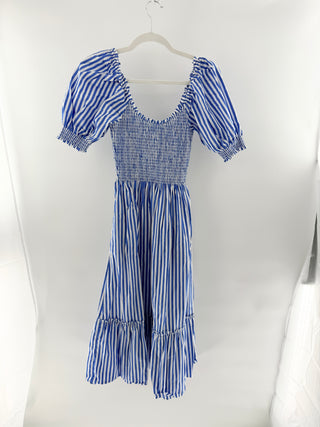 Hill House Home The Louisa Nap Smocked Midi Dress Blueberry Stripe Women's XS