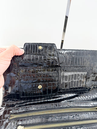 Alas leather patent textured clutch bag